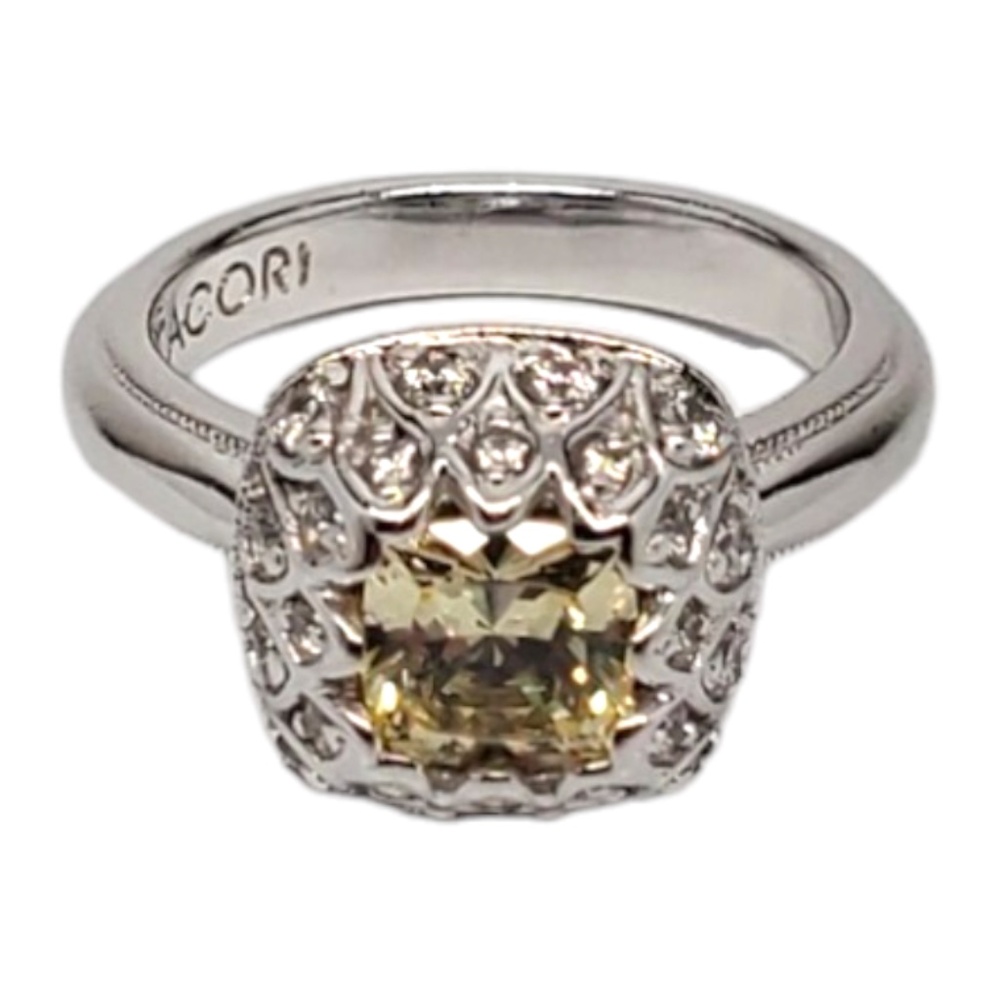 Tacori Sterling Silver Faceted Yellow Stone Cubic Zirconia Ring Size 6 #17321